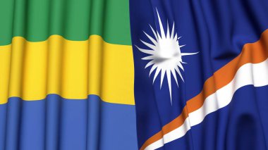 GABON Bayrakları ve Marshall Adaları Gerçekçi kumaş dokusuna sahip
