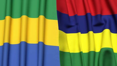 GABON ve MAURITIUS bayrakları gerçekçi kumaş dokusuyla
