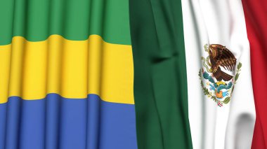 GABON ve MEXICO bayrakları gerçekçi kumaş dokusuyla