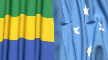 GABON ve MICRONEZYA bayrakları gerçekçi kumaş dokusuyla