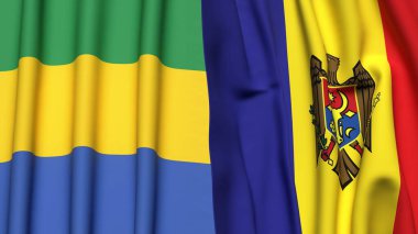 GABON ve MOLDOVA bayrakları gerçekçi kumaş dokusuyla