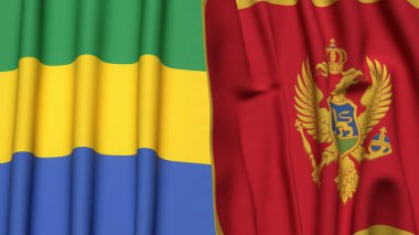 GABON ve MonteneGRO bayrakları gerçekçi kumaş dokusuyla