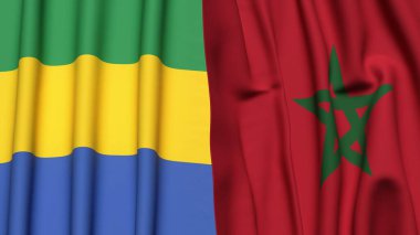 GABON ve MoroCCO bayrakları gerçekçi kumaş dokusuyla