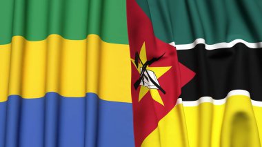 GABON ve MOZAMBIQUE bayrakları gerçekçi kumaş dokusuyla