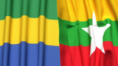 GABON ve Myanmar bayrakları gerçekçi kumaş dokusuyla