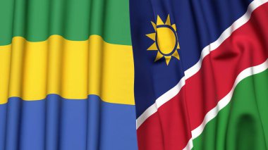 GABON ve NAMIBIA bayrakları gerçekçi kumaş dokusuyla