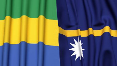 GABON ve NAURU bayrakları gerçekçi kumaş dokusuyla