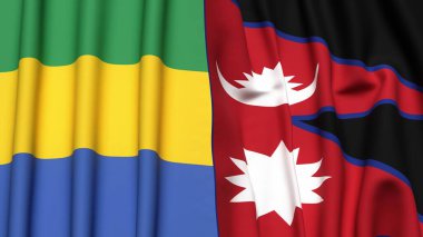 GABON ve NEPAL bayrakları gerçekçi kumaş dokusuyla