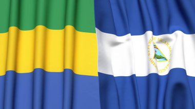 GABON ve NICARAGUA bayrakları gerçekçi kumaş dokusuyla