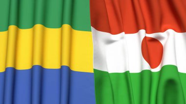 GABON ve NIGER bayrakları gerçekçi kumaş dokusuyla