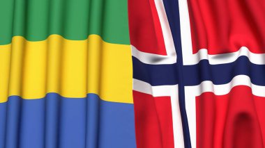 GABON ve NORway bayrakları gerçekçi kumaş dokusuyla