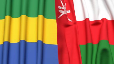 GABON ve OMAN bayrakları gerçekçi kumaş dokusuyla