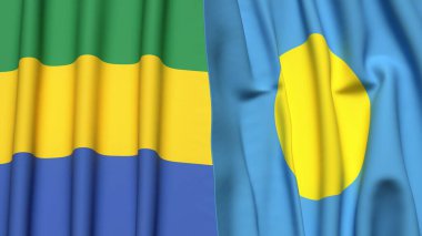 GABON ve PALAU bayrakları gerçekçi kumaş dokusuyla