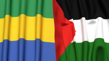 GABON ve Filistin 4k bayrakları gerçekçi kumaş dokusuyla