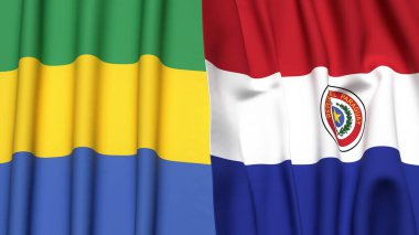 GABON ve PARAGUAY bayrakları gerçekçi kumaş dokusuyla