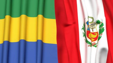 GABON ve Peru bayrakları gerçekçi kumaş dokusuyla