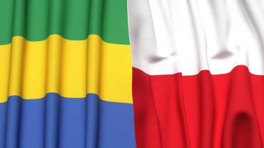 GABON ve POLAND bayrakları gerçekçi kumaş dokusuyla