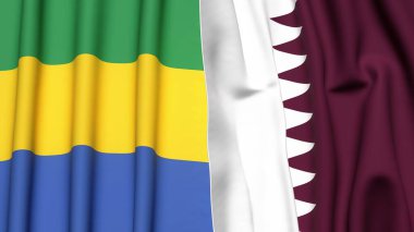GABON ve Katar bayrakları gerçekçi kumaş dokusuyla
