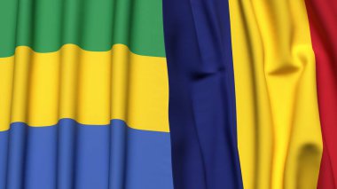 GABON ve ROMANIA bayrakları gerçekçi kumaş dokusuyla
