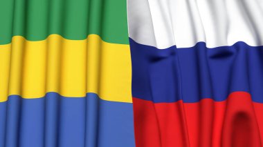 GABON ve RUSSIA bayrakları gerçekçi kumaş dokusuyla