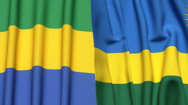 GABON ve Rwanda bayrakları gerçekçi kumaş dokusuyla