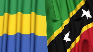 GABON ve SAINT KITTS bayrakları gerçekçi kumaş dokusuyla