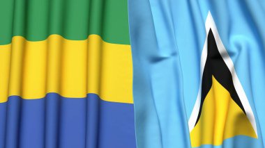 GABON ve SAINT LUCIA bayrakları gerçekçi kumaş dokusuyla