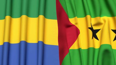 GABON ve SAO TOME bayrakları gerçekçi kumaş dokusuyla