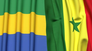 GABON ve SENeGAL bayrakları gerçekçi kumaş dokusuyla