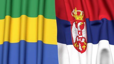 GABON ve SERBIA bayrakları gerçekçi kumaş dokusuyla