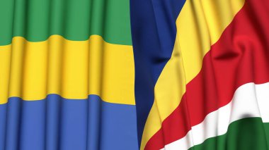 GABON ve SEYCHELLES bayrakları gerçekçi kumaş dokusuyla