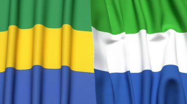 GABON ve SIERRA LEONE bayrakları gerçekçi kumaş dokusuyla