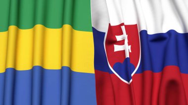 GABON ve SLOVAKIA bayrakları gerçekçi kumaş dokusuyla