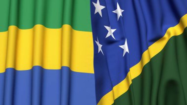 GABON Bayrakları ve SOLOMON Adaları Gerçekçi kumaş dokusuna sahip
