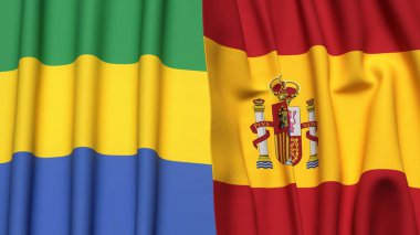 GABON ve SPAIN bayrakları gerçekçi kumaş dokusuyla