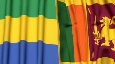 GABON ve SRI LANKA bayrakları gerçekçi kumaş dokusuyla
