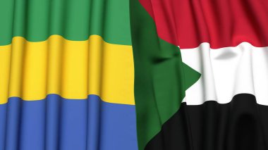 GABON ve SuDAN bayrakları gerçekçi kumaş dokusuyla