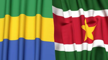 GABON ve SURINAME bayrakları gerçekçi kumaş dokusuyla
