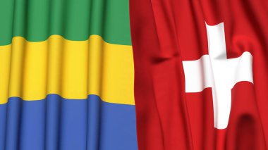 Gerçekçi kumaş dokusuna sahip GABON ve SWitness ZERLAND bayrakları