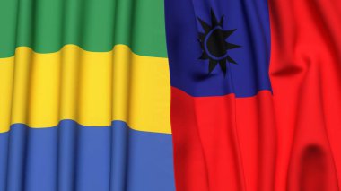 GABON ve Tayvan bayrakları gerçekçi kumaş dokusuyla
