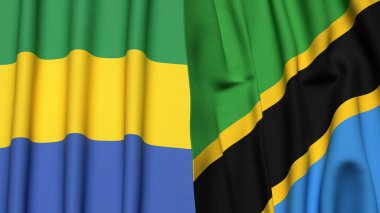 GABON ve TANZANIA bayrakları gerçekçi kumaş dokusuyla