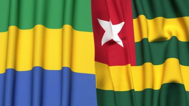 GABON ve TOGO bayrakları gerçekçi kumaş dokusuyla