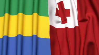 GABON ve TONGA bayrakları gerçekçi kumaş dokusuyla