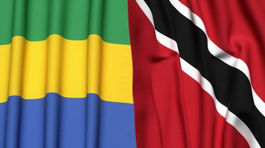 Gerçekçi kumaş dokusuna sahip GABON ve TRINIDAD bayrakları