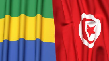 GABON ve TUNISIA bayrakları gerçekçi kumaş dokusuyla