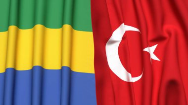 GABON ve TURKEY bayrakları gerçekçi kumaş dokusuyla