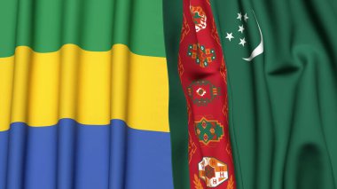 GABON ve Türkmenistan bayrakları gerçekçi kumaş dokusuyla
