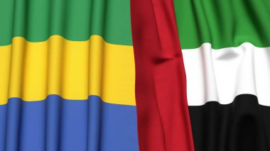 GABON ve BAE bayrakları gerçekçi kumaş dokusuyla