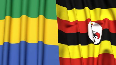 GABON ve UGANDA bayrakları gerçekçi kumaş dokusuyla