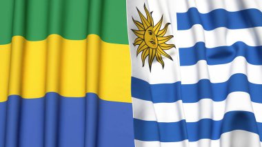 GABON ve Uruguay bayrakları gerçekçi kumaş dokusuyla